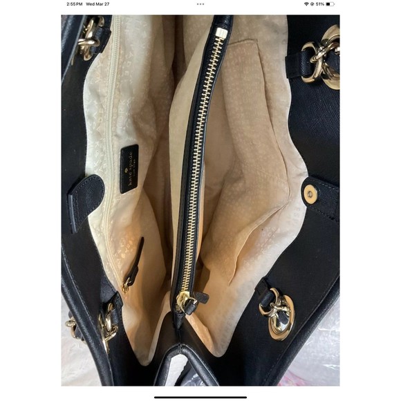 KATE SPADE Black/Gold Leather Double Handle Shoulder Purse/Handbag Large Tote - Picture 9 of 10